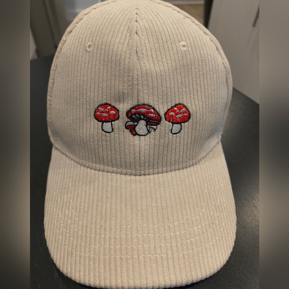 Women's Beige Corduroy Hat Baseball Cap Beige Mushroom Embroidery